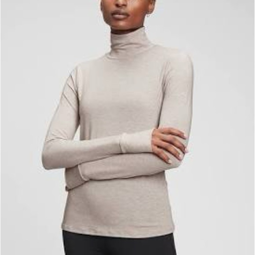 Gap Fit Breathe Turtleneck T-Shirt Active Moisture Wicking, Tan, Women's Large